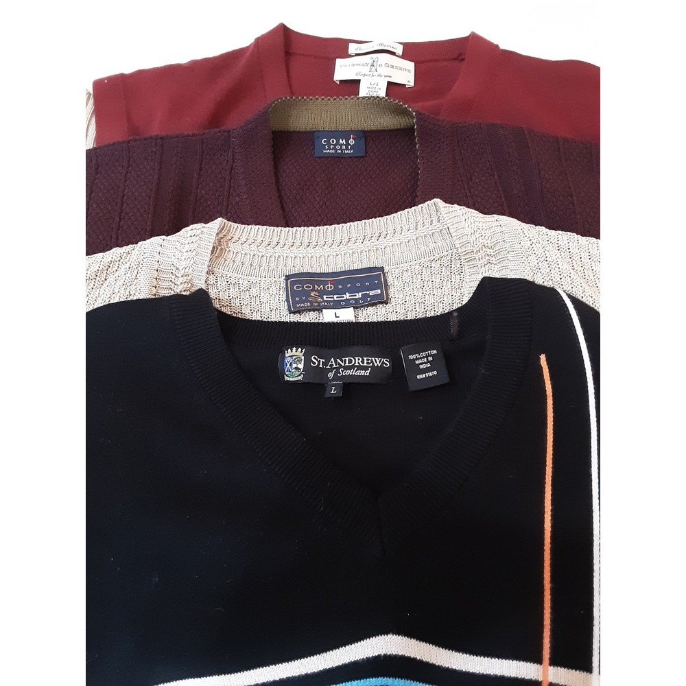 Como Sport Golf Vests Mens Sz Large lot 4 Brown Black ST. Andrews Fairway Greene